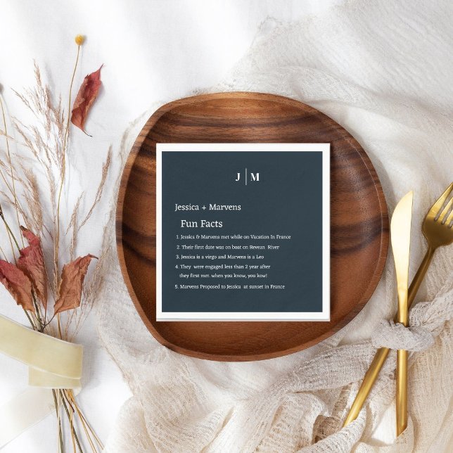 Fun Facts About The Newlyweds navy blue wedding Napkins (Creator Uploaded)