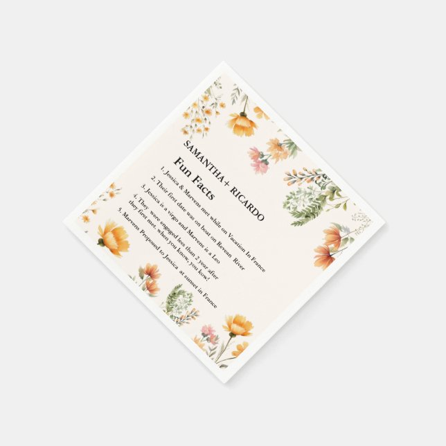 Fun Facts About The Newlyweds Wildflower wedding Napkins (Corner)