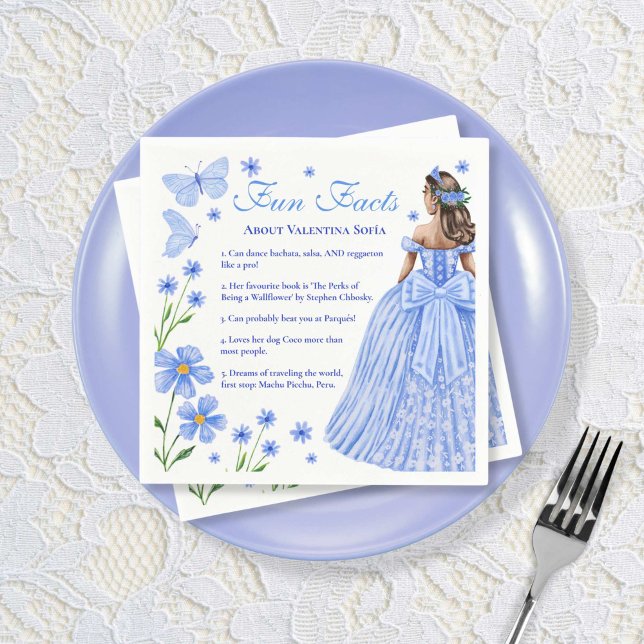Fun Facts Baby Blue Quinceañera Floral Napkins (Fun Facts Baby Blue Quinceañera Floral Napkins)