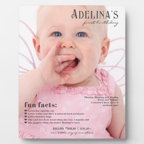 Fun Facts Babys 1st Birthday Magazine Cover Style Plaque