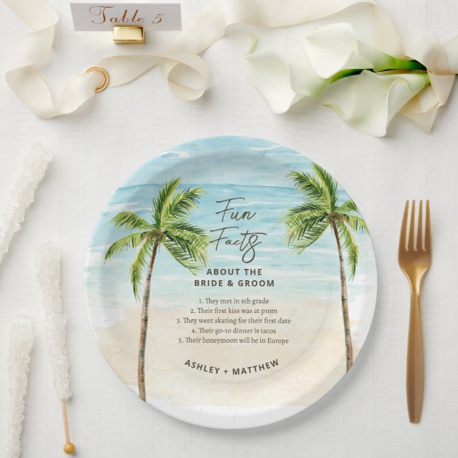 Fun Facts Beach Wedding Bridal Shower Paper Plates (Wedding)