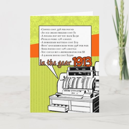 Fun Facts Birthday  Cost of Living in 1913 Card