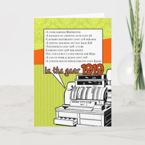 Fun Facts Birthday  Cost of Living in 1919 Card