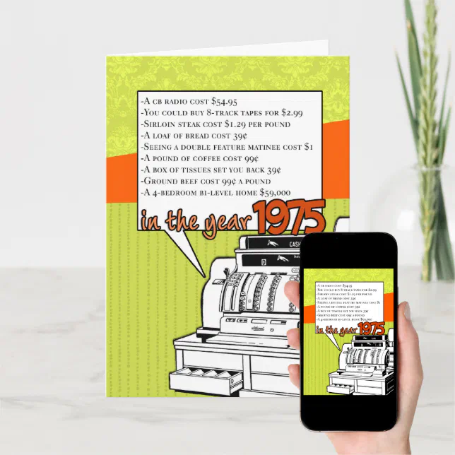 Fun Facts Birthday Cost of Living in 1975 Card Zazzle