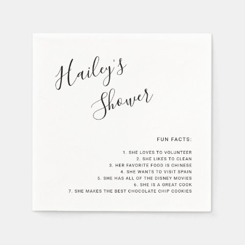 Fun Facts Black and White Modern Bridal Shower Napkins