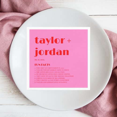 Fun facts Bold Typography Pink Red Wedding Napkins