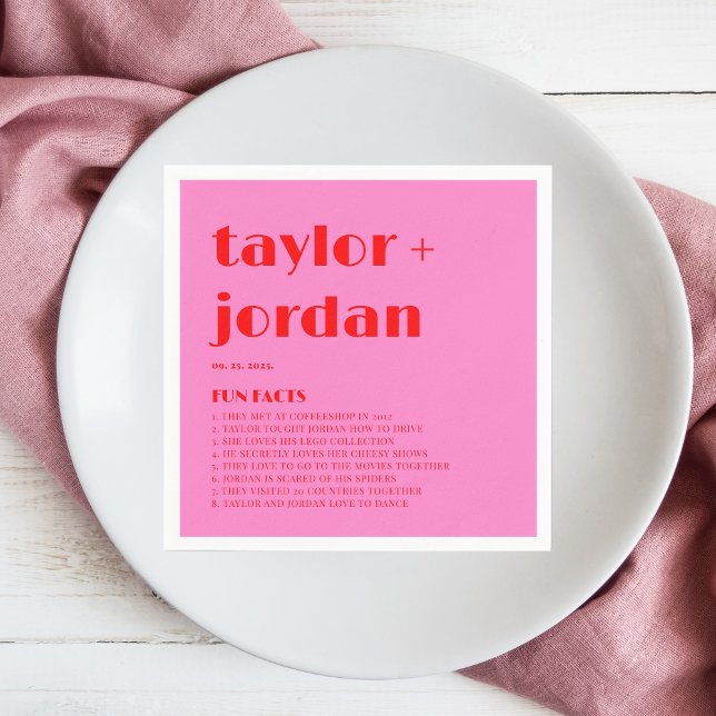 Fun facts Bold Typography Pink Red Wedding Napkins (Creator Uploaded)