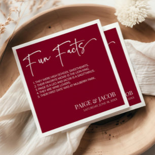 Fun Facts Burgundy White Classic Minimal Wedding Napkins
