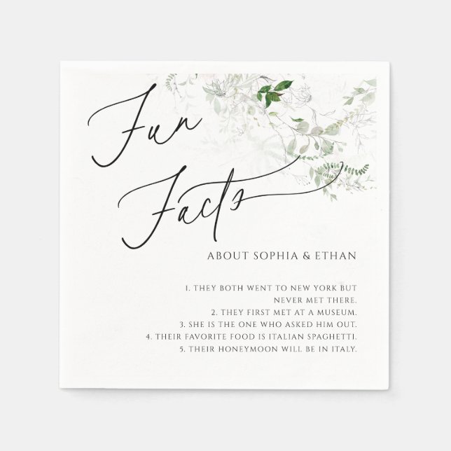 Fun Facts Calligraphy Wedding Greenery Napkins (Front)