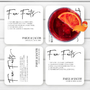 Fun Facts Classic Minimal Minimalist Wedding Square Paper Coaster