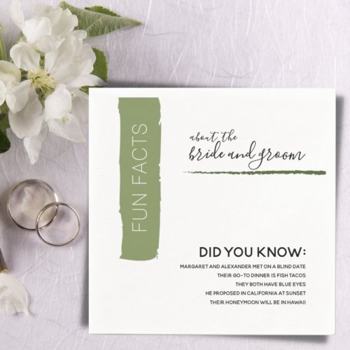 Fun Facts Couple Modern Green Wedding Paper Napkin