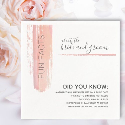 Fun Facts Couple Modern Pink Wedding Paper Napkin