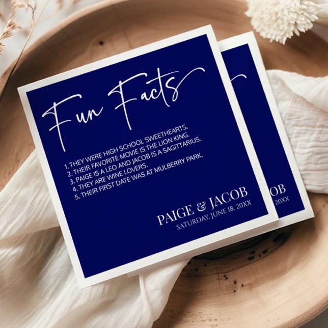 Fun Facts Dark Navy White Classic Minimal Wedding Napkins (Creator Uploaded)