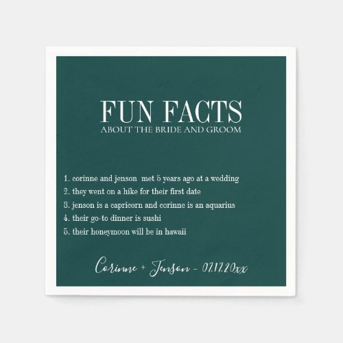 Fun Facts Deep Teal Personalized Napkins