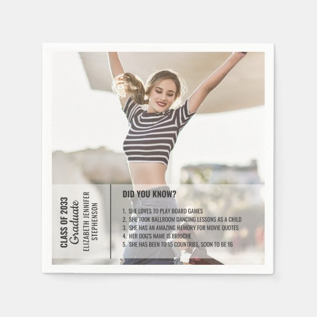 Fun facts did you know graduation photo modern napkins (Front)