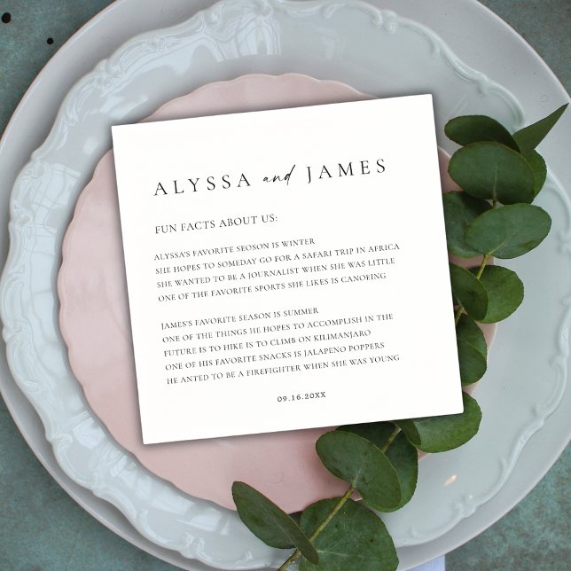 Fun Facts Elegant Black & White Wedding Napkins (Creator Uploaded)