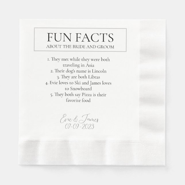 Fun Facts Elegant Bride and Groom Wedding Napkins (Front)