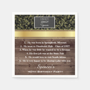 "Fun Facts" Elegant Camouflage Birthday Party Paper Napkins