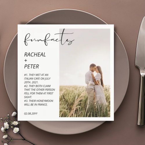 Fun Facts Elegant Photo Collage Modern Wedding Napkins