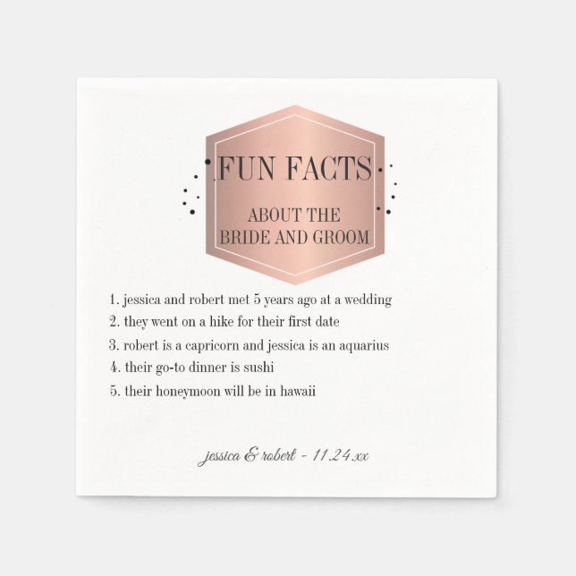 Fun Facts Elegant Rose Gold Logo Personalized Paper Napkins (Front)