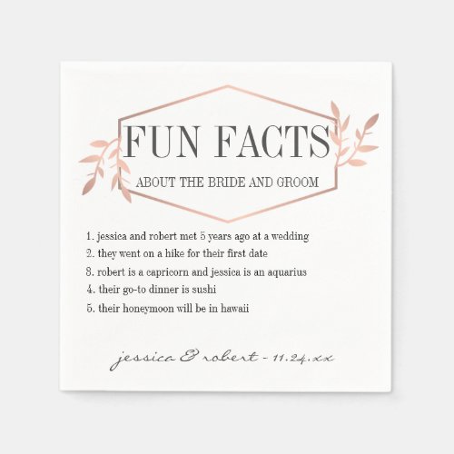 Fun Facts Elegant Rose Gold Personalized Paper Napkins