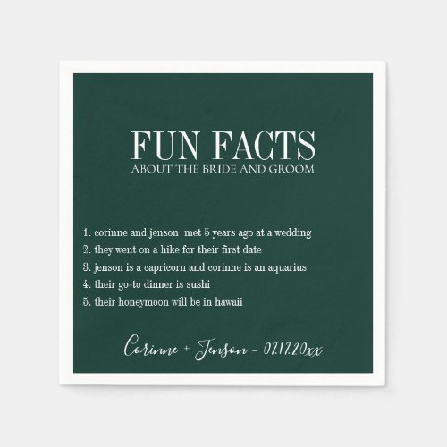 Fun Facts Emerald Green Personalized Napkins