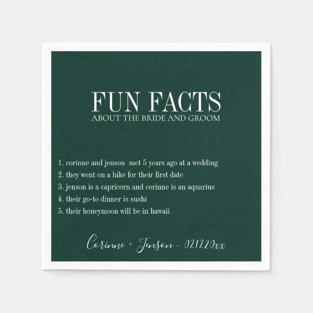 Fun Facts Emerald Green Personalized Napkins (Front)