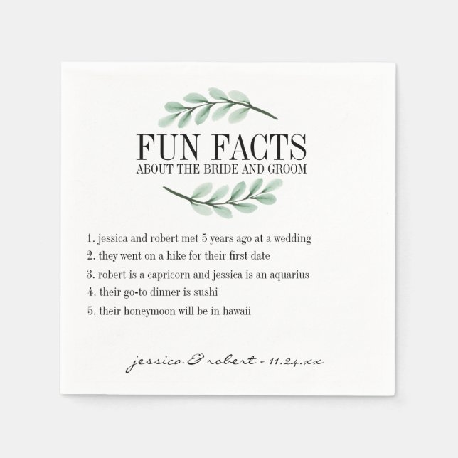 Fun Facts Eucalyptus Branches Personalized Paper Napkins (Front)