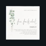 Fun Facts Eucalyptus Script 50th Birthday Party Napkins<br><div class="desc">Fun Facts Eucalyptus Script 50th Birthday Party. Add 5 fun facts about the birthday girl! Fun Facts About is in a set elegant script. The rest of the text you can easily personalise. Watercolor eucalyptus leaves are to the left of the text.</div>
