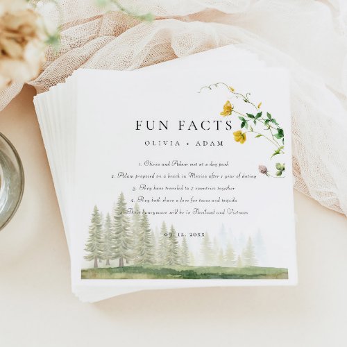 Fun Facts Forest Rustic Boho Wildflower Wedding Napkins