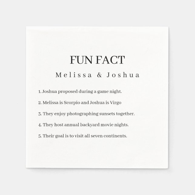 Fun Facts Funny Elegant Simple Wedding  Napkins (Front)
