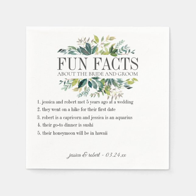 Fun Facts Garden Greenery Personalized Napkins (Front)
