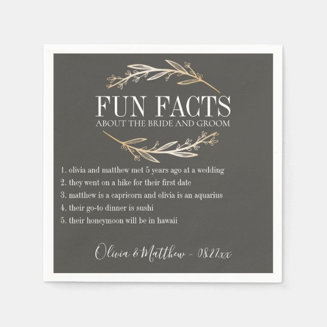 Fun Facts Gold Botanical Personalized Napkins (Front)