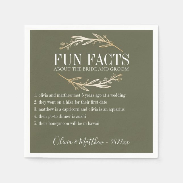 Fun Facts Gold Botanical Personalized Napkins (Front)