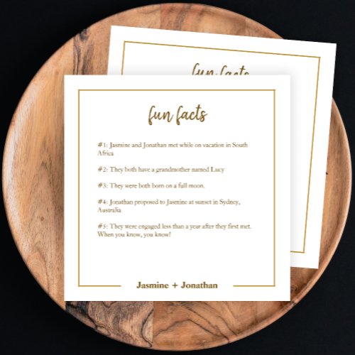 Fun Facts Gold Minimalist Wedding Paper Napkin