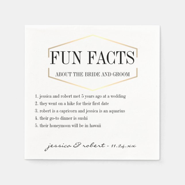 Fun Facts Gold Personalized Paper Napkins (Front)