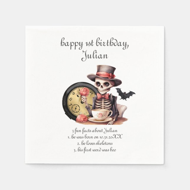Fun Facts Gothic Skeleton Halloween Baby Birthday Napkins (Front)