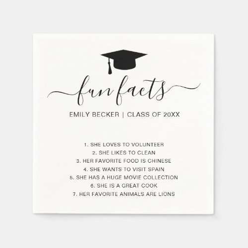 Fun Facts Graduate Black White Elegant Graduation Napkins