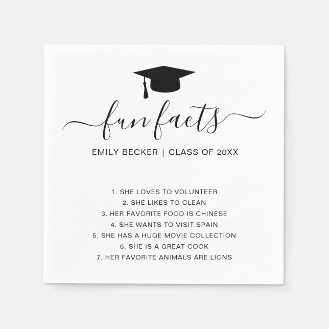 Fun Facts Graduate Black White Elegant Graduation Napkins (Front)