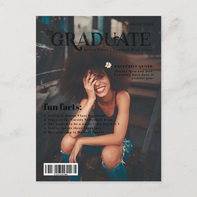 Fun Facts | Graduate Magazine Cover Photo Announcement Postcard (Front)