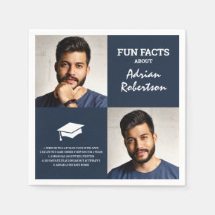 Fun Facts Graduate Photo Collage Navy Napkins