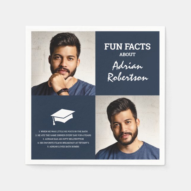Fun Facts Graduate Photo Collage | Navy Napkins (Front)