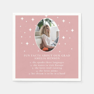 Fun Facts Graduate Stars Pink Photo Graduation Napkins
