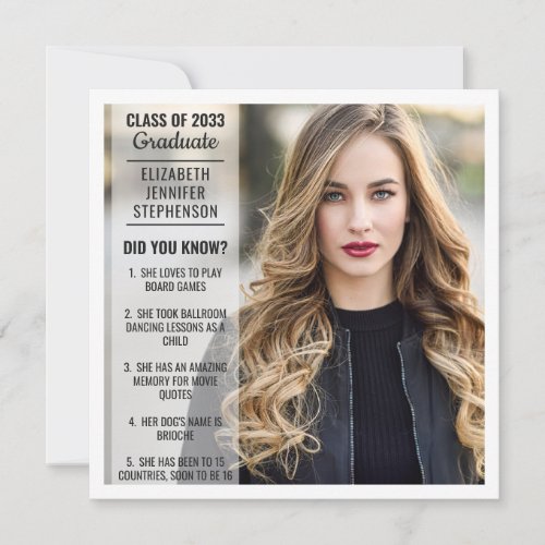 Fun facts graduation announcement 2 photo modern