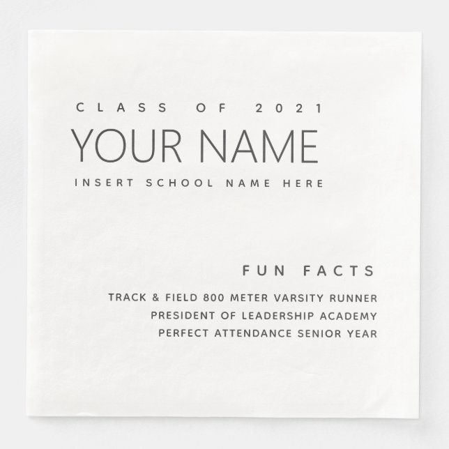 Fun Facts Graduation Modern Simple Custom Paper Dinner Napkins (Front)