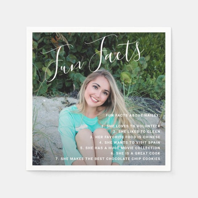 Fun Facts Graduation Photo Simple Handwritten Napk Napkins (Front)