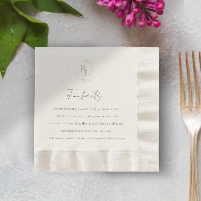Fun Facts Green Floral Monogram Wedding  Napkins (Creator Uploaded)