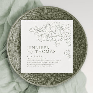 Fun facts hand drawn floral sage green wedding napkins