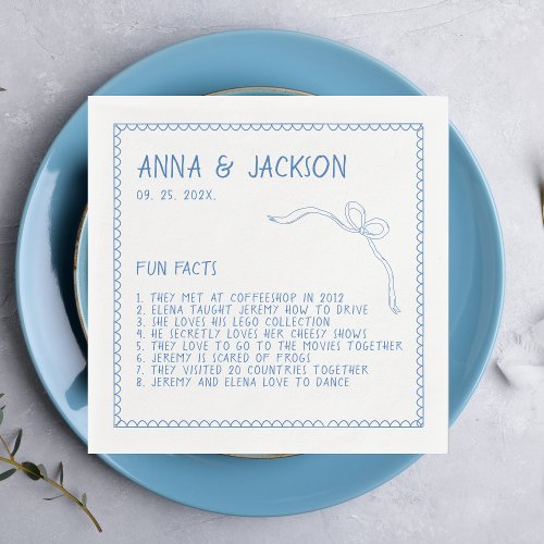 Fun facts Hand Illustrated Blue Wedding Napkins