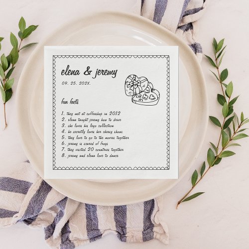 Fun facts Hand Illustrated Wedding Party Napkins